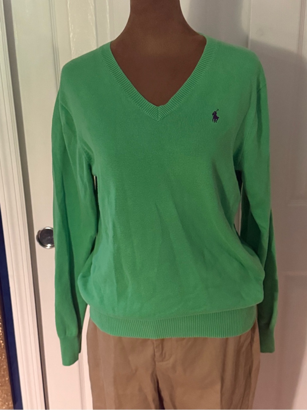 Polo by Ralph Lauren Women’s 100% Cotton V-Neck Sweater in Green